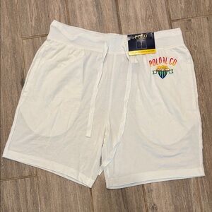 Polo by Ralph Lauren White Sleep Drawstring Shorts with Multicolor Crest